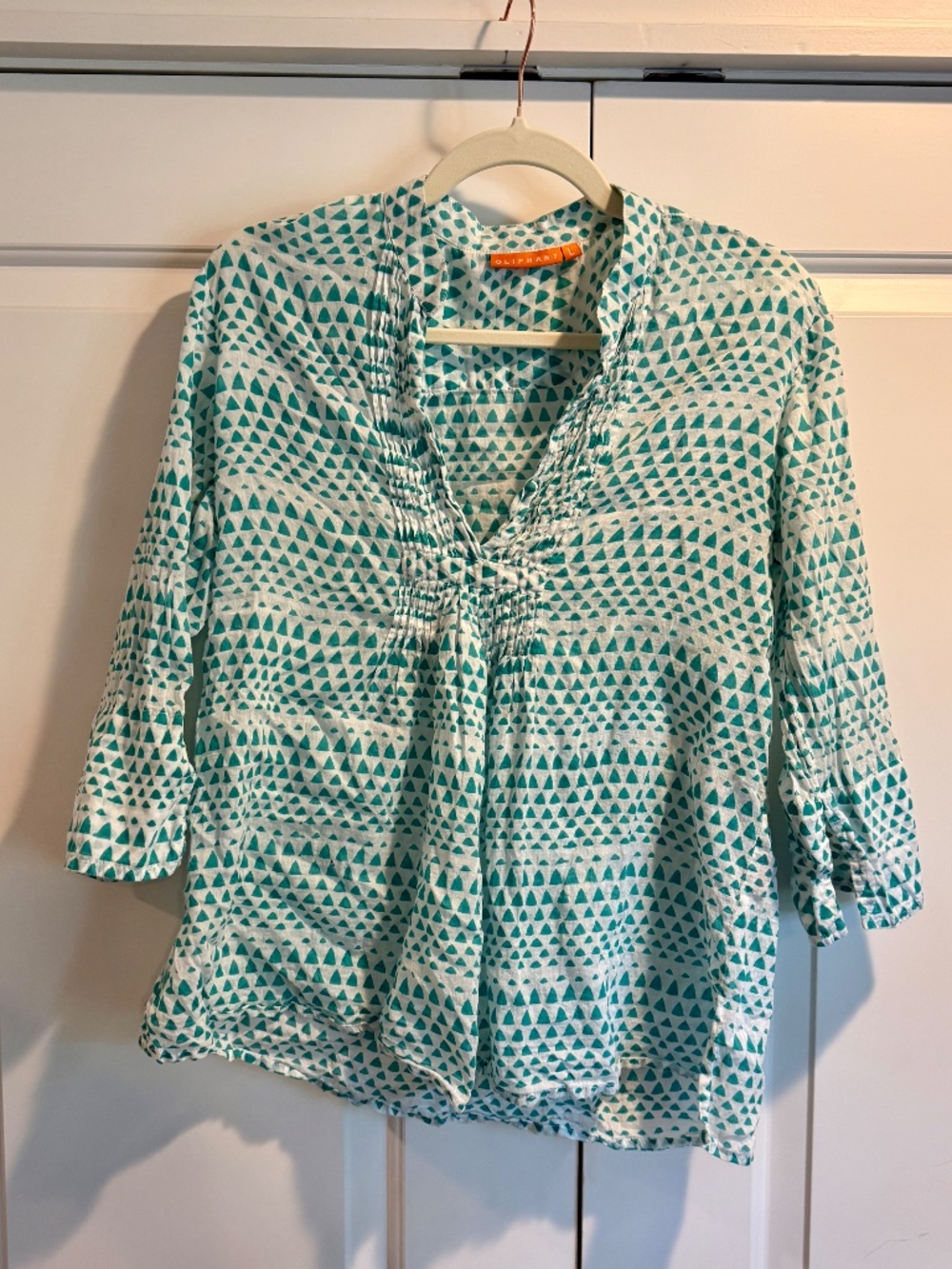 Oliphant geometric print pintuck tunic blouse L